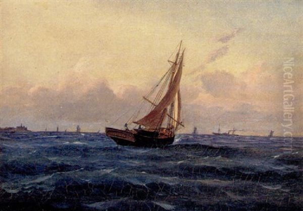 Sejlskibe Ud For Kronberg Oil Painting by Daniel Hermann Anton Melbye