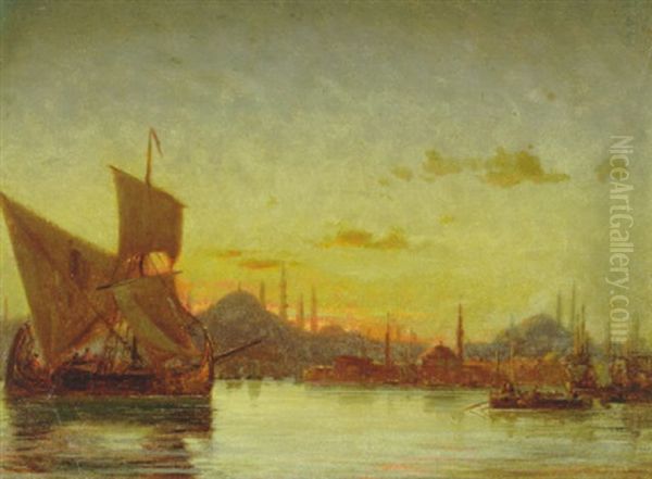 Skibe I Istanbuls Havn, Aften Oil Painting by Daniel Hermann Anton Melbye