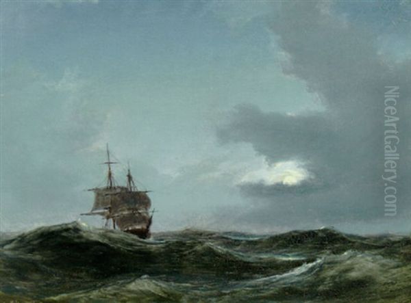 Sejlskib I Maneskin Pa Havet Oil Painting by Daniel Hermann Anton Melbye