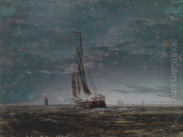 Nattestemning Pa Havet Oil Painting by Daniel Hermann Anton Melbye