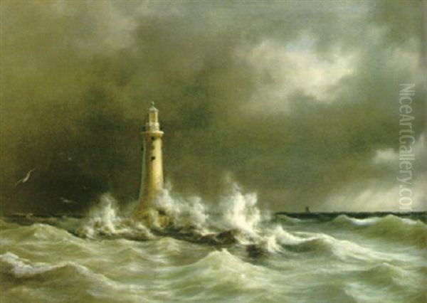 Stormande Hav Vid Fyr Oil Painting by Daniel Hermann Anton Melbye