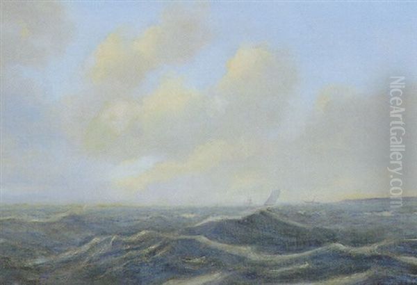 Marine Med Enkelte Skibe I Oprort Hav Oil Painting by Daniel Hermann Anton Melbye