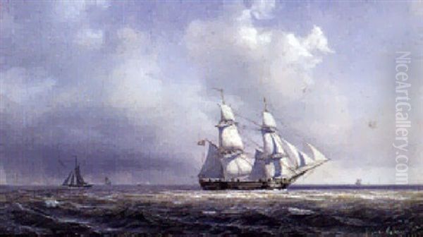 Sejlskibe Pa Havet Oil Painting by Daniel Hermann Anton Melbye