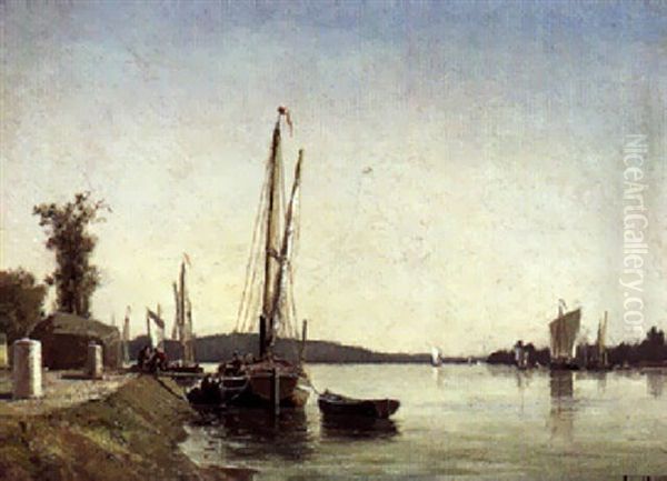 Fra En Sydlandsk Bugt, I Forgrunden Skib Der Lastes Oil Painting by Daniel Hermann Anton Melbye