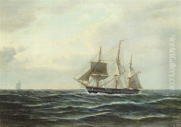 Marine Med Sejlskib Oil Painting by Daniel Hermann Anton Melbye