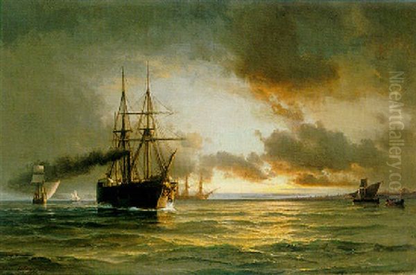 Shipping Off Istanbul Oil Painting by Daniel Hermann Anton Melbye