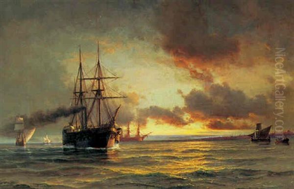 Skibe I Bosperusstraedet, I Baggrunden Istanbul Oil Painting by Daniel Hermann Anton Melbye