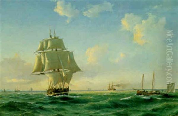 En Brig Seiler Canalen Ud Vesten Efter - Start Point Oil Painting by Daniel Hermann Anton Melbye