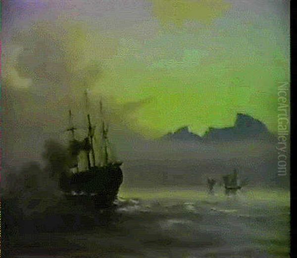 Marine, Morgenstemning Ved Klippekyst Oil Painting by Daniel Hermann Anton Melbye