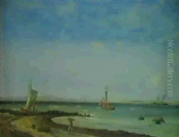 Marine Mes Sejlskibe Ud For Kysten Oil Painting by Daniel Hermann Anton Melbye