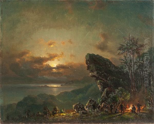 Encampment At Sunset In The Tropics Oil Painting by Fritz Siegfried George Melbye