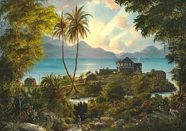 Cruz Bay Battery On St. John With The Governor's House On The Point, In The Background St. Thomas, The Former Danish West Indies Oil Painting by Fritz Siegfried George Melbye