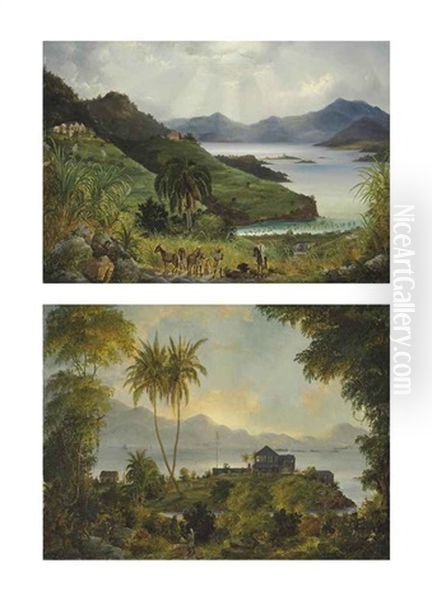 Cruz Bay; Cinnamon Bay, Danish West Indies (u.s. Virgin Islands) (2 Works) Oil Painting by Fritz Siegfried George Melbye