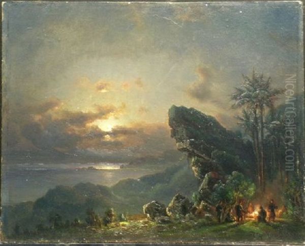 Encampment At Sunset In The Tropics Oil Painting by Fritz Siegfried George Melbye