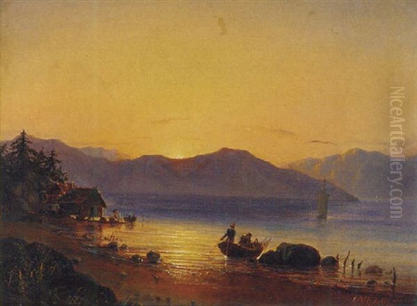 Setting Off From The Shore At Sunrise Oil Painting by Fritz Siegfried George Melbye