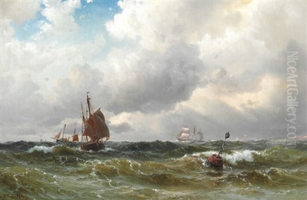 Seascape With Numerous Sailing Ships Oil Painting by Vilhelm Melbye