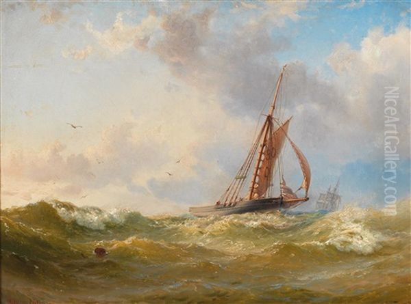 Fishing Boat On Rough Seas Oil Painting by Vilhelm Melbye