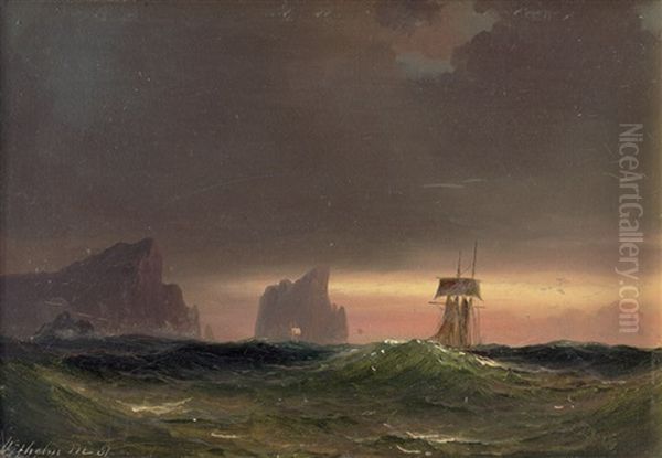 Segelschiff Vor Gibraltar Auf Hoher See Bei Sonnenuntergang Oil Painting by Vilhelm Melbye