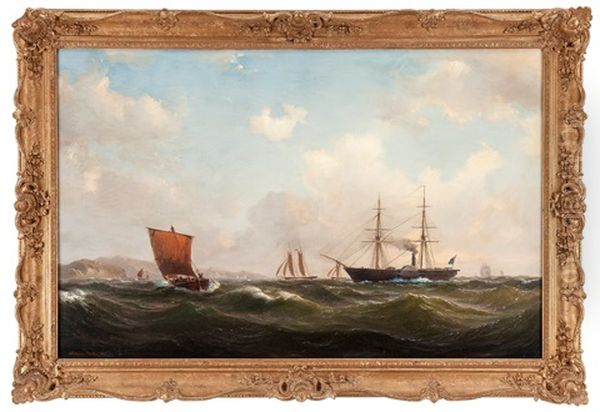 Ships At Sea Oil Painting by Vilhelm Melbye