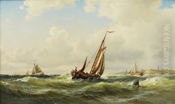 Stormande Hav Med Batar Oil Painting by Vilhelm Melbye