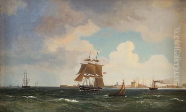 Seilskip Forlater Kobenhavn Oil Painting by Vilhelm Melbye