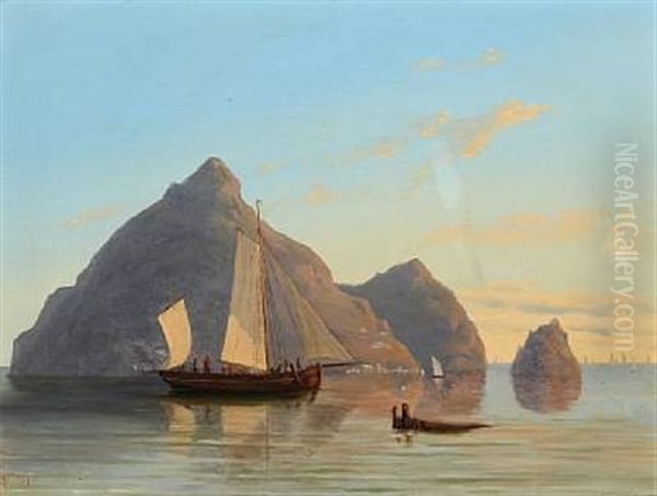 A South-european Seascape With A Fishing Boat Oil Painting by Vilhelm Melbye