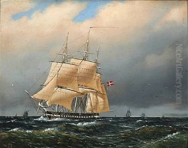 Seascape With A Danish Naval Ship by Vilhelm Melbye