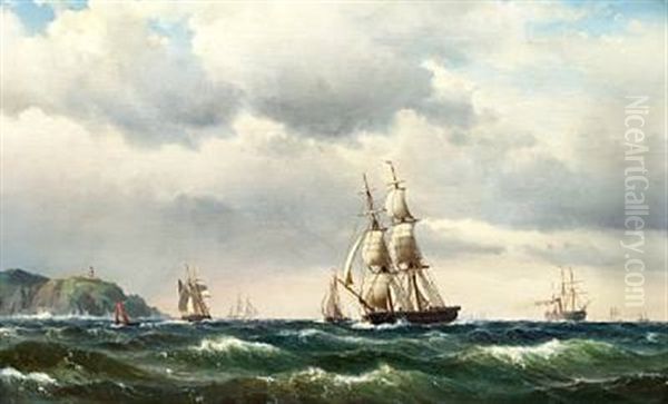 Sailing Ships At Sea Oil Painting by Vilhelm Melbye