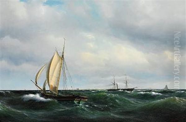 Stormfuld Eftermiddag I Skagerak - En Dansk Jagt Og Forskjellige Skibe Passere Skagen by Vilhelm Melbye