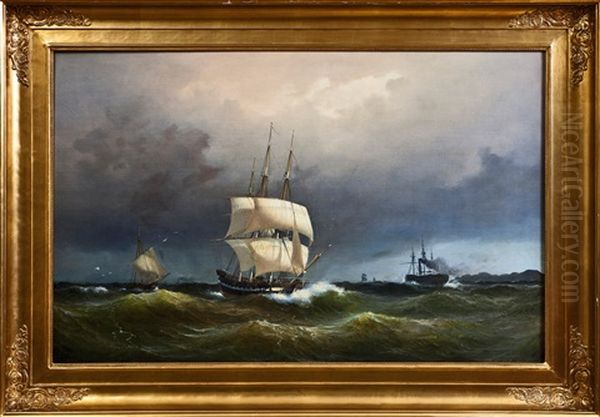 Seilskuter I Rom Sjo Oil Painting by Vilhelm Melbye