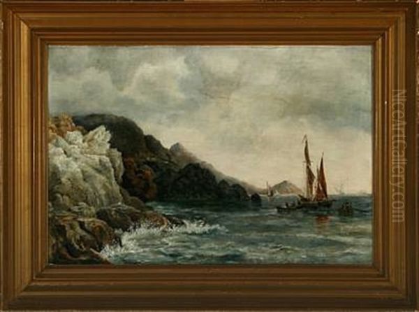 Rocky Coast With Sailing Ship Oil Painting by Vilhelm Melbye