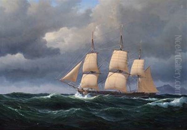 A Bark In North Sea, Evening Oil Painting by Vilhelm Melbye