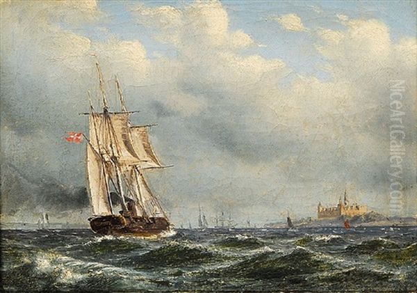 Danische Dampfkorvette Vor Kronborg Oil Painting by Vilhelm Melbye