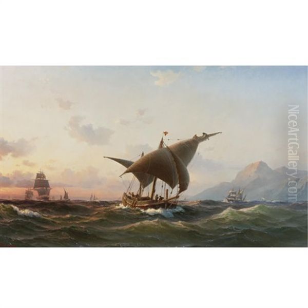 A Stiff Wind Off The Straits Of Gibraltar Oil Painting by Vilhelm Melbye