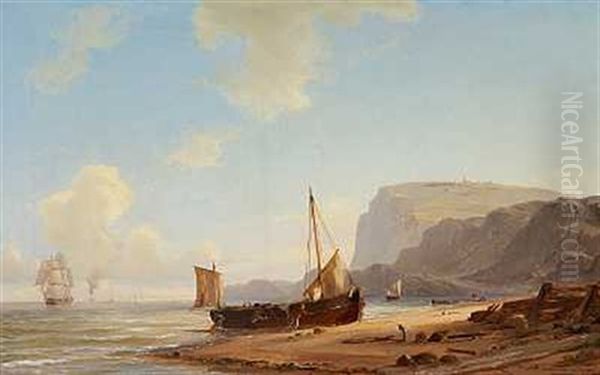 Fiskerbaden Traekkes Pa Land Oil Painting by Vilhelm Melbye