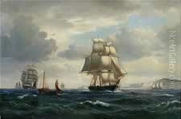 Ships Off The Dover Coast Oil Painting by Vilhelm Melbye