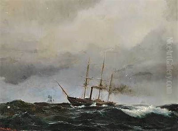 Damper Pa Havet I Gravejr Oil Painting by Vilhelm Melbye