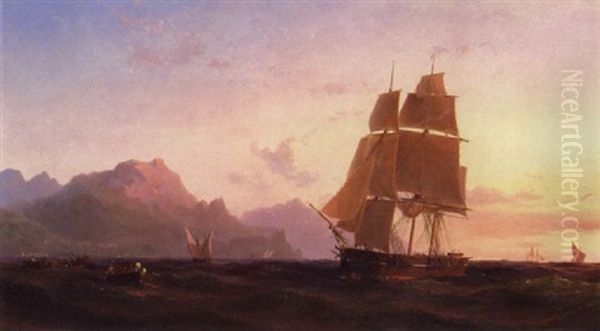 Sejlskibe I Middelhavet, Aftensol Oil Painting by Vilhelm Melbye