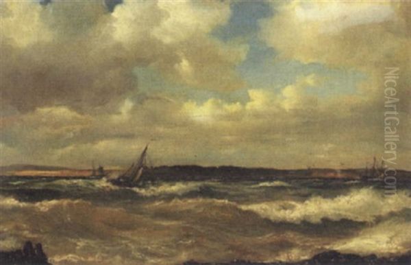 Marine Med Sejlskibe Oil Painting by Vilhelm Melbye