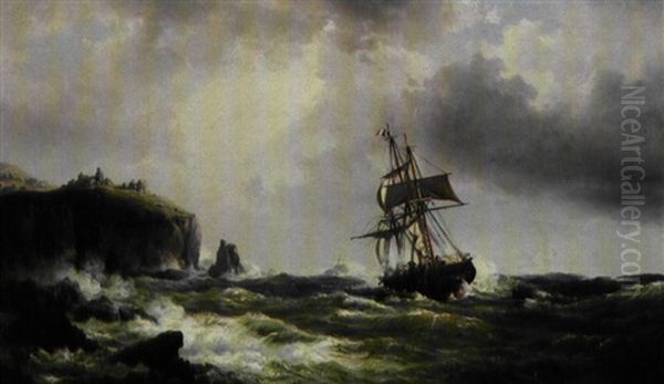 Ships In Distress Off The Lands End, Cornwall Oil Painting by Vilhelm Melbye