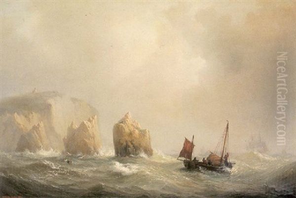 Rocks Off The British Coast Oil Painting by Vilhelm Melbye