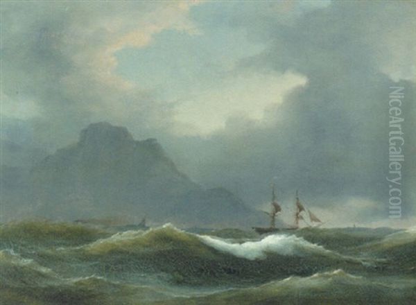 Marine Med Skibe Ud For Kysten Oil Painting by Vilhelm Melbye