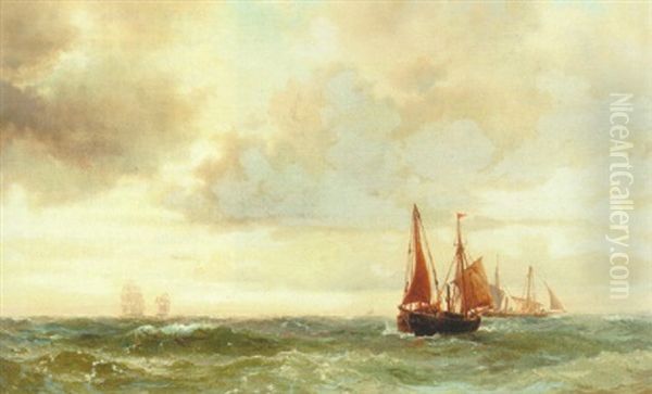 Trawlere Pa Havet Oil Painting by Vilhelm Melbye