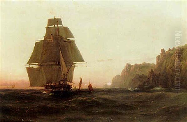 Marine Med Sejlskib, Antagelig Udfor Gibraltar Oil Painting by Vilhelm Melbye