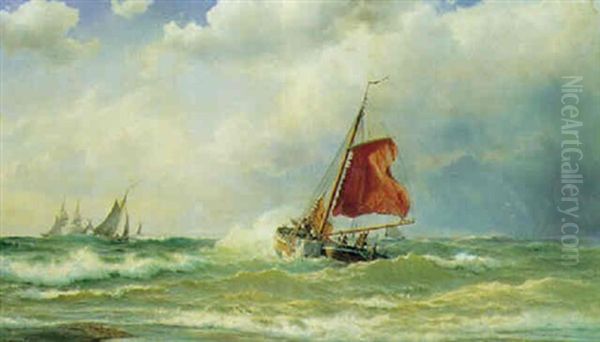 Marine Med Hollandsk Fiskekutter I Forgrunden Oil Painting by Vilhelm Melbye