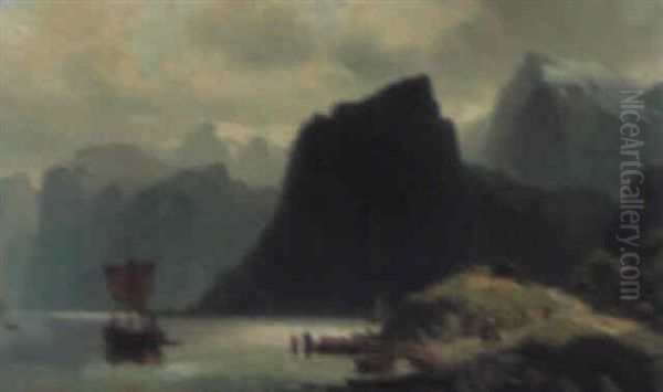 Norskt Fjordmotiv Oil Painting by Vilhelm Melbye