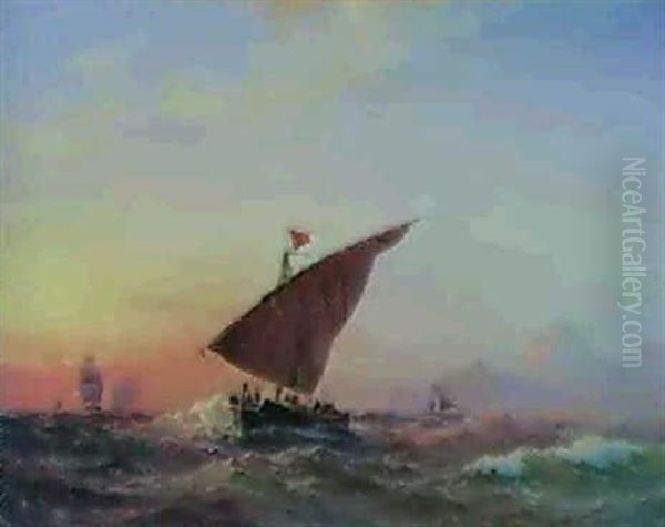 Marine Med Sejlskibe Udfor Klipperig Kyst, Middelhavet Oil Painting by Vilhelm Melbye