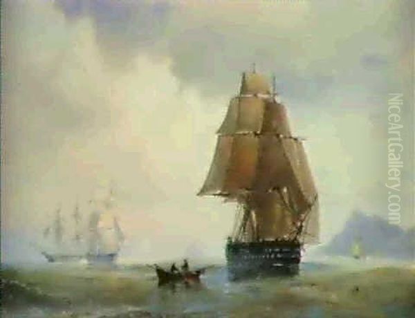 Engelske Krigsskibe Under Island Oil Painting by Vilhelm Melbye