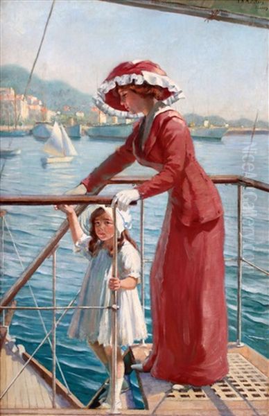 Moeder En Dochter Aan De Kust Van Cannes Oil Painting by Franz Melchers