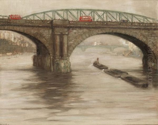 Buses Crossing Blackfriar's Bridge, London Oil Painting by Franz Melchers